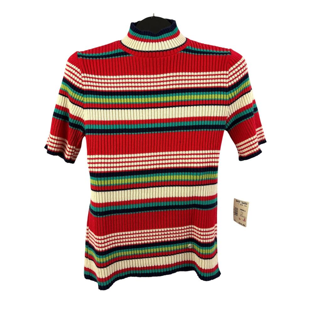 Vintage 90s B.P. Design Striped Mock Neck Knit Top USA Small Retro